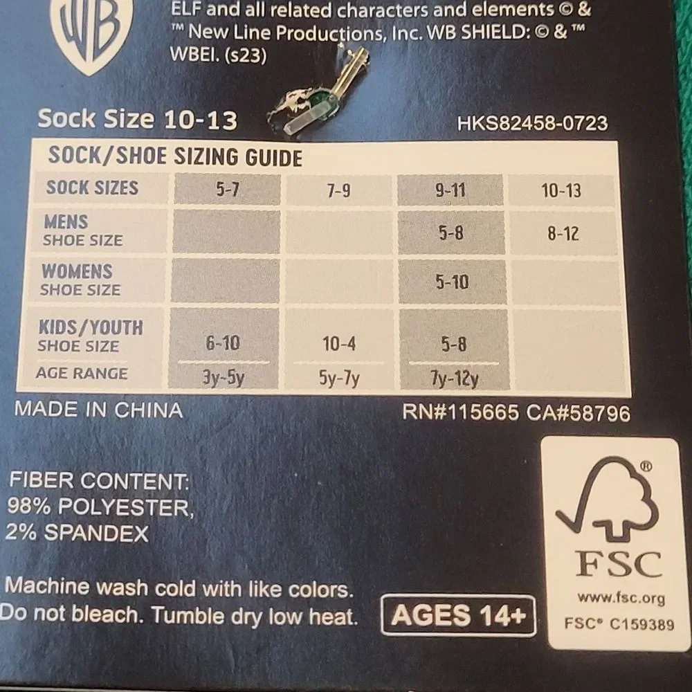 Bioworld Elf Christmas Movie 2 Pair Crew Socks Size 10-13 Shoes 8-12 New